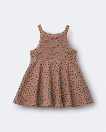 Toddler Girl Smocked Peplum Top in Dot Print - Tan, 