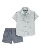 Bébé Ensemble 2 pièces chemise boutonnée et short - Bleu, image 1 sur 4 diapositives