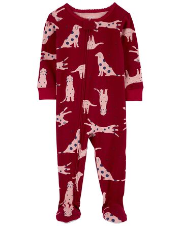 Pyjama 1 pièce à pieds en coton ajusté à imprimé de chien, 