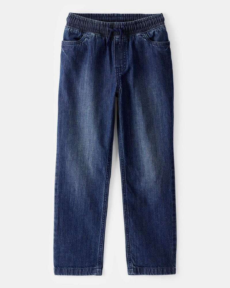 Boys Drawstring Pull-On Denim Jeans - Blue, image 1 of 4 slides
