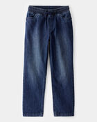 Boys Drawstring Pull-On Denim Jeans - Blue, image 1 of 4 slides