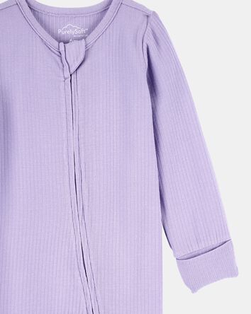 Baby Girl Solid 2-Way Zip PurelySoft Sleeper Pyjamas - Purple, 
