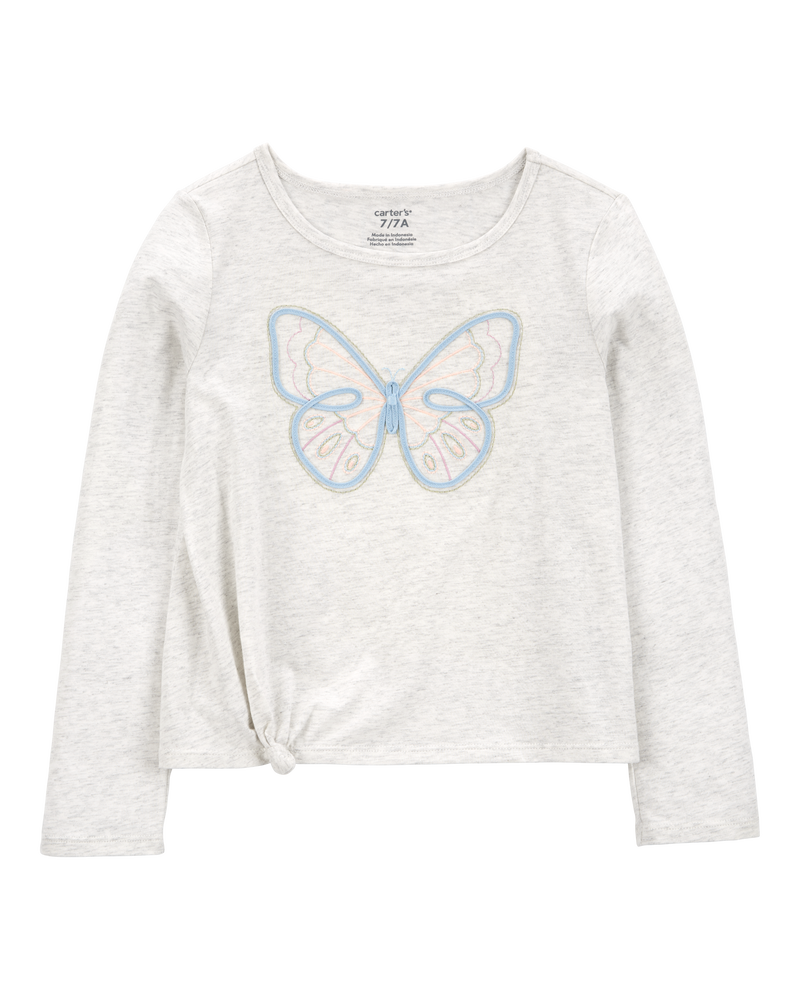 Kid Butterfly Jersey Long-Sleeve Boxy Fit Tee - Grey, image 1 of 3 slides