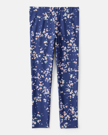 Filles - Legging extensible à enfiler en coton à motif fleuri - Marine, 