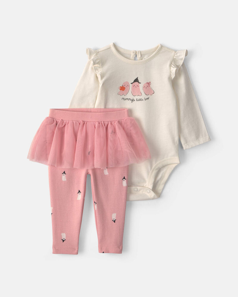 Baby Girl 2-Piece 'Mommy's Little Boo' Halloween Long-Sleeve Bodysuit & Pant Set - Cream/Pink, image 1 of 4 slides