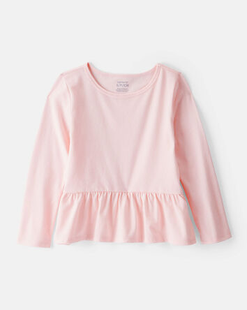 Girls Long-Sleeve Peplum Top - Pink, 