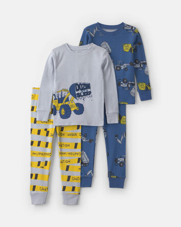 Baby Boy 4-Piece Construction 100% Cotton Snug Fit Pyjama Set - Blue, 