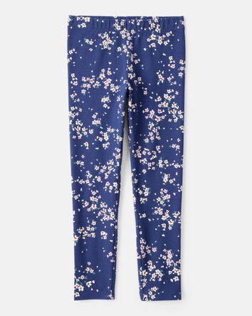 Filles - Legging extensible à enfiler en coton à motif fleuri - Marine, 