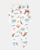 Baby Boy Dinosaur 2-Way Zip Cotton Sleeper pyjamas - White, image 1 of 3 slides