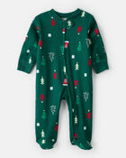 Baby Christmas Tree Print 100% Cotton Long-Sleeve Sleeper - Green, image 1 of 4 slides