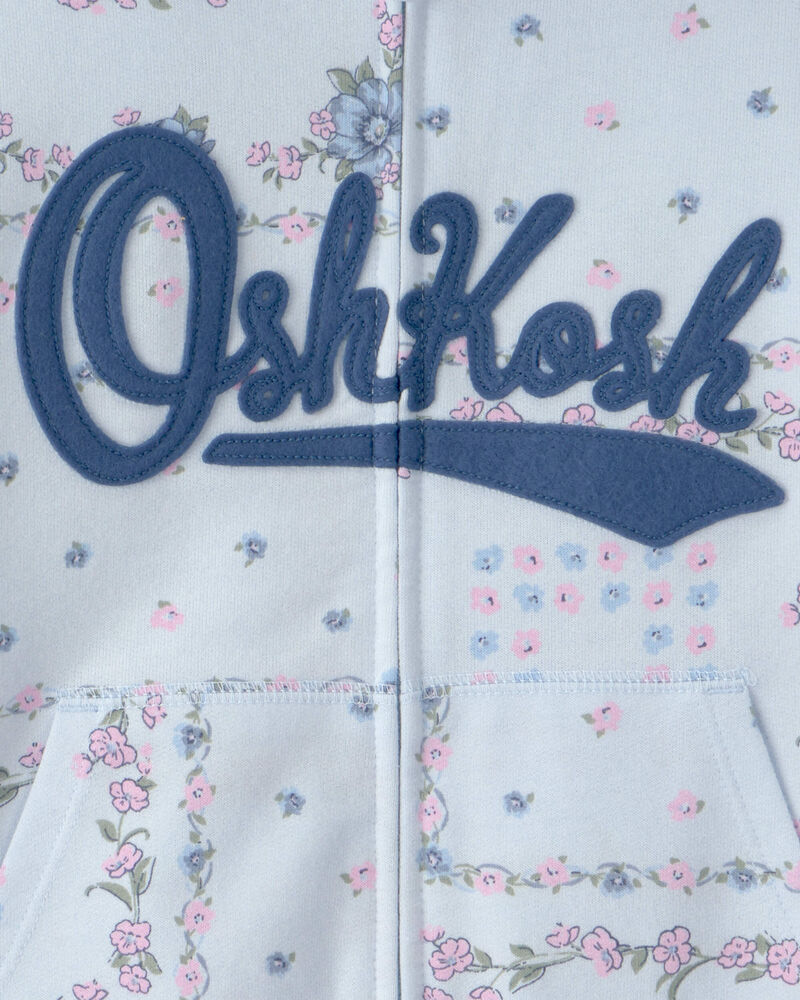 Filles - Blouson &agrave; capuchon, fermeture &agrave; glissi&egrave;re et logo OshKosh, motif floral - Bleu, image 3 sur 3 diapositives