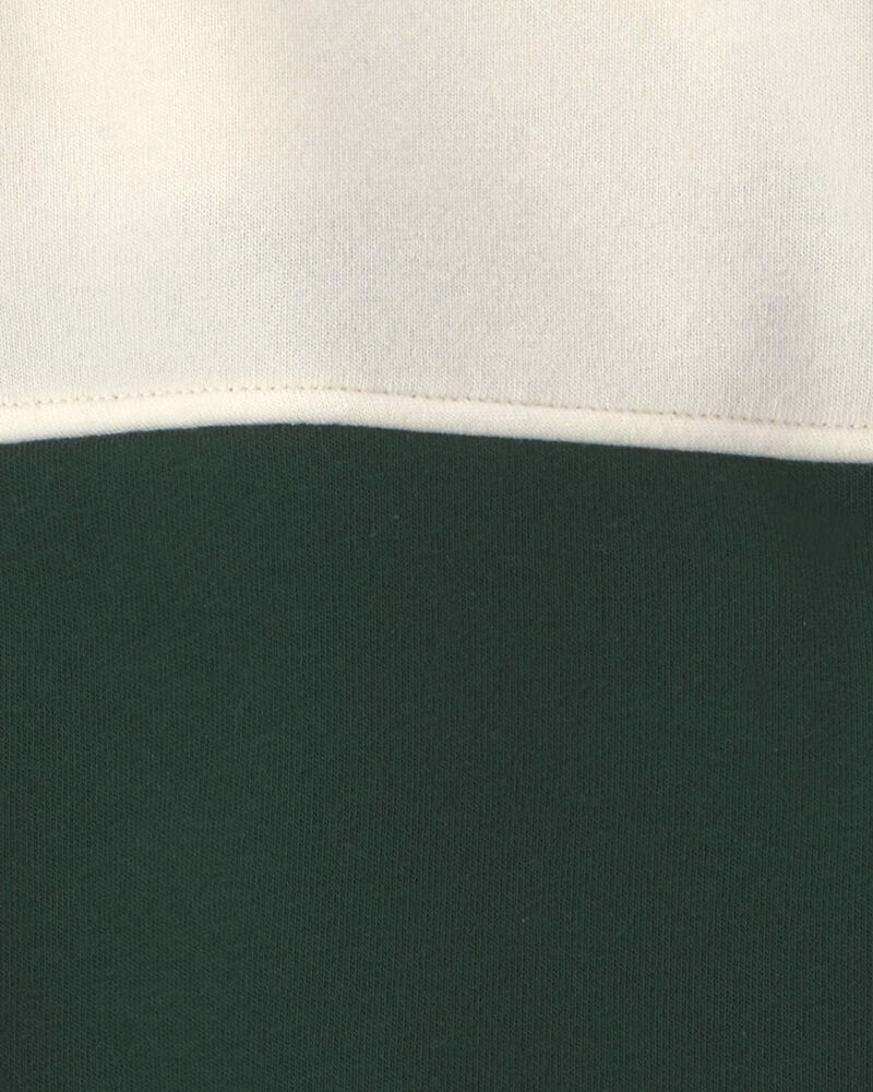 Boys Color Block Fleece Quarter-Zip Pullover Sweatshirt - Dark Green/Cream, image 2 of 3 slides