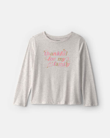Girls 'Thankful' Long-Sleeve Graphic Tee - Grey, 