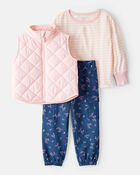 Toddler Girl 3-Piece Long-Sleeve Vest Set - Pink, image 1 of 7 slides