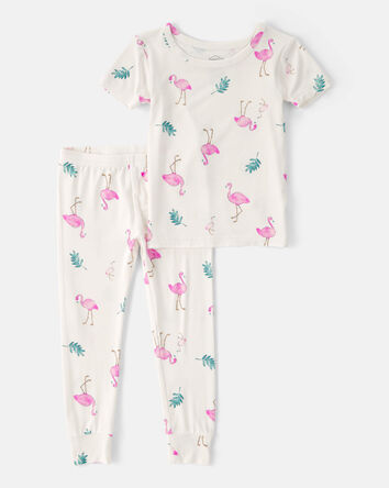 Toddler Girl Flamingo PurelySoft Short-Sleeve Snug Fit 2-Piece Pyjama Set - Ivory, 