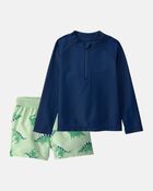 Toddler Boy 2-Piece Dinosaur Rashguard & Swim Trunk Set, image 1 of 7 slides