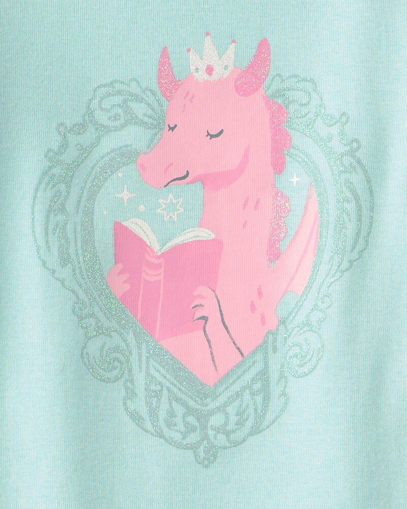 Toddler Girl Fairy Tale Dragon 100% Cotton Short-Sleeve Snug Fit 4-Piece pyjama Set - Blue/Ivory, image 2 of 5 slides