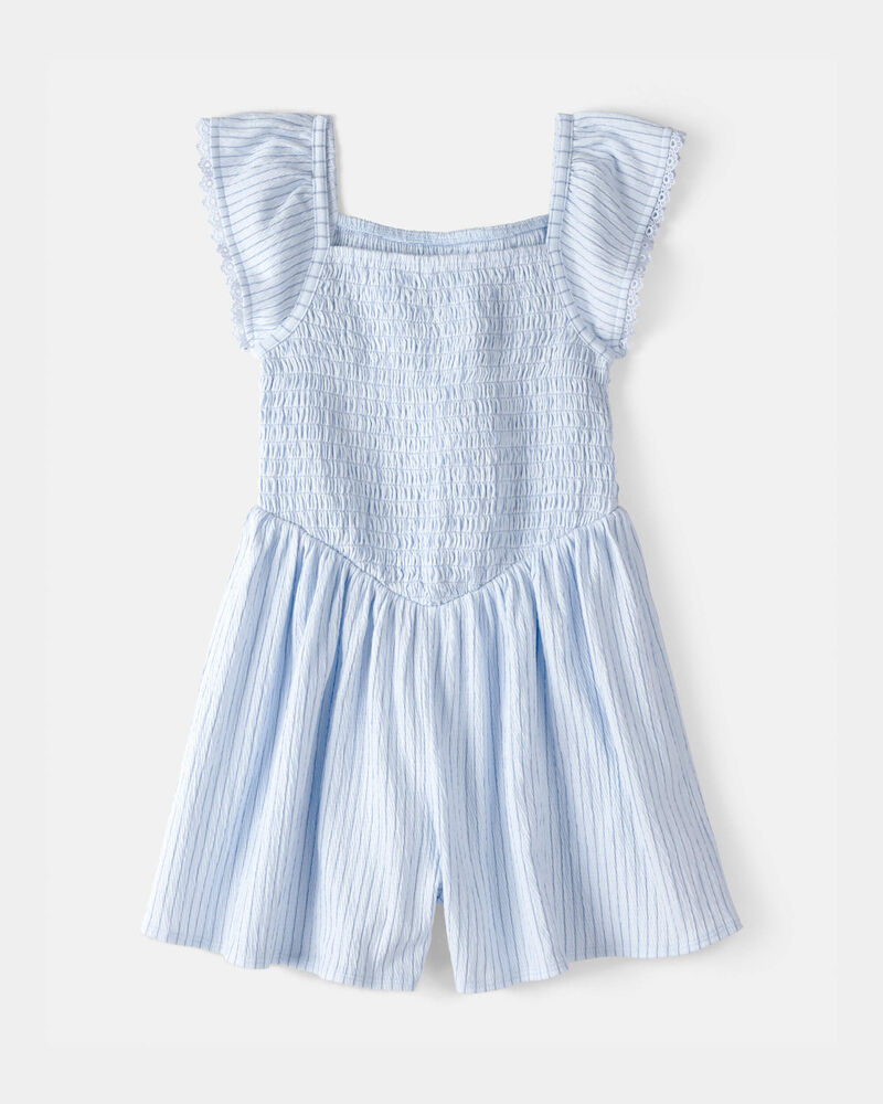 Filles - Barboteuse &agrave; smocks et rayures - Bleu, image 1 sur 2 diapositives