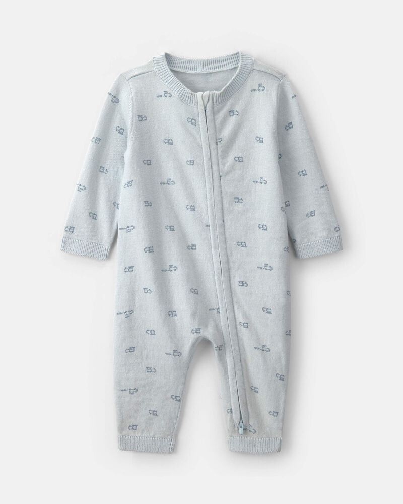 Baby Boy Train 2-Way Zip Long-Sleeve Jumpsuit - Blue, image 1 of 5 slides