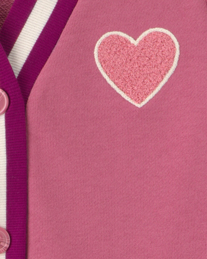 Filles - Cardigan en jersey bouclette &agrave; motif de c&oelig;urs &ndash; Rose, image 2 sur 2 diapositives