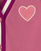 Filles - Cardigan en jersey bouclette &agrave; motif de c&oelig;urs &ndash; Rose, image 2 sur 2 diapositives
