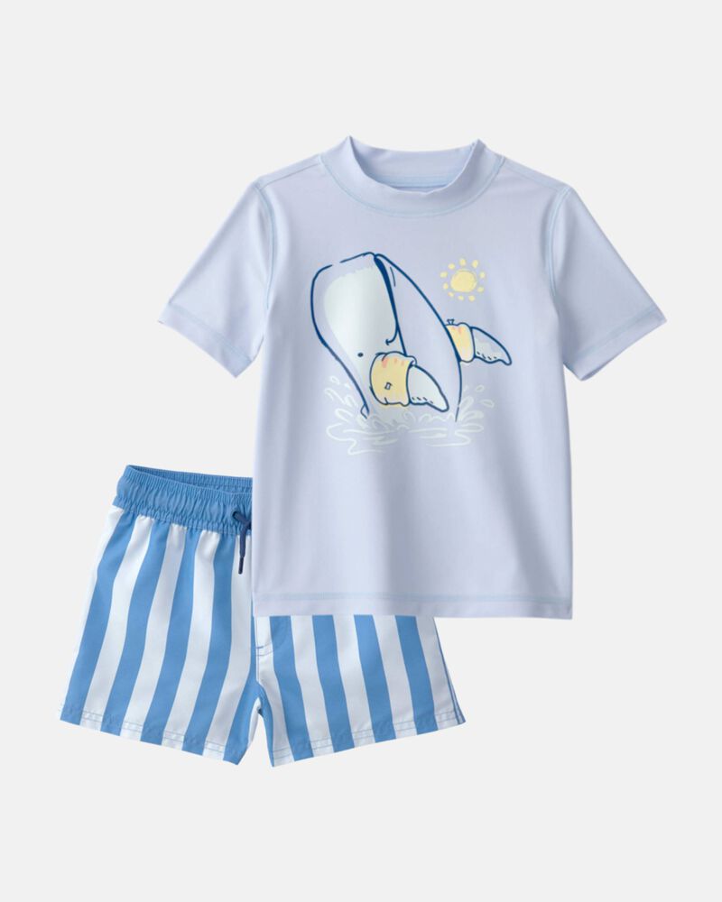 Toddler Boy 2-Piece Whale Rashguard & Swim Trunk Set - Blue, image 1 of 7 slides