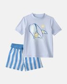 Toddler Boy 2-Piece Whale Rashguard & Swim Trunk Set - Blue, image 1 of 7 slides