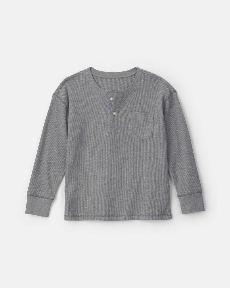 Gar&ccedil;ons - T-shirt henley &agrave; manches longues en tricot gaufr&eacute; &ndash; Gris, image 1 sur 2 diapositives