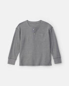 Gar&ccedil;ons - T-shirt henley &agrave; manches longues en tricot gaufr&eacute; &ndash; Gris, image 1 sur 2 diapositives
