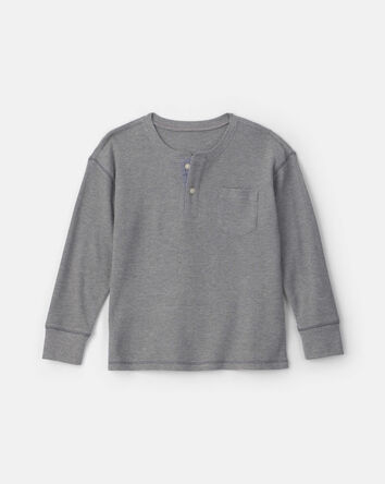 Gar&ccedil;ons - T-shirt henley &agrave; manches longues en tricot gaufr&eacute; &ndash; Gris, 