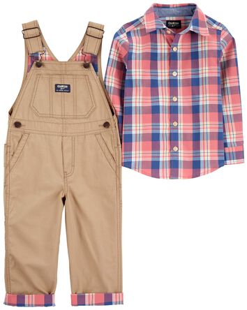 Toddler 2-Piece Button-Front Bodysuit and Overalls Set, 