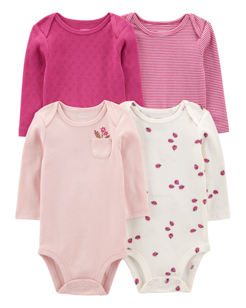 Baby 4-Pack Long-Sleeve Botanical Bodysuits, image 1 of 6 slides