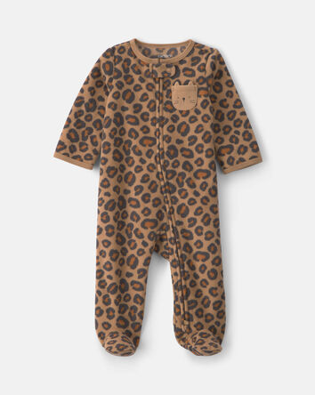 Baby Girl Leopard Fleece 2-Way Zip Sleeper - Brown, 