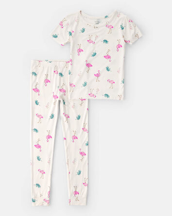 Girls Flamingo PurelySoft Short-Sleeve Snug Fit 2-Piece Pyjama Set - Ivory, 