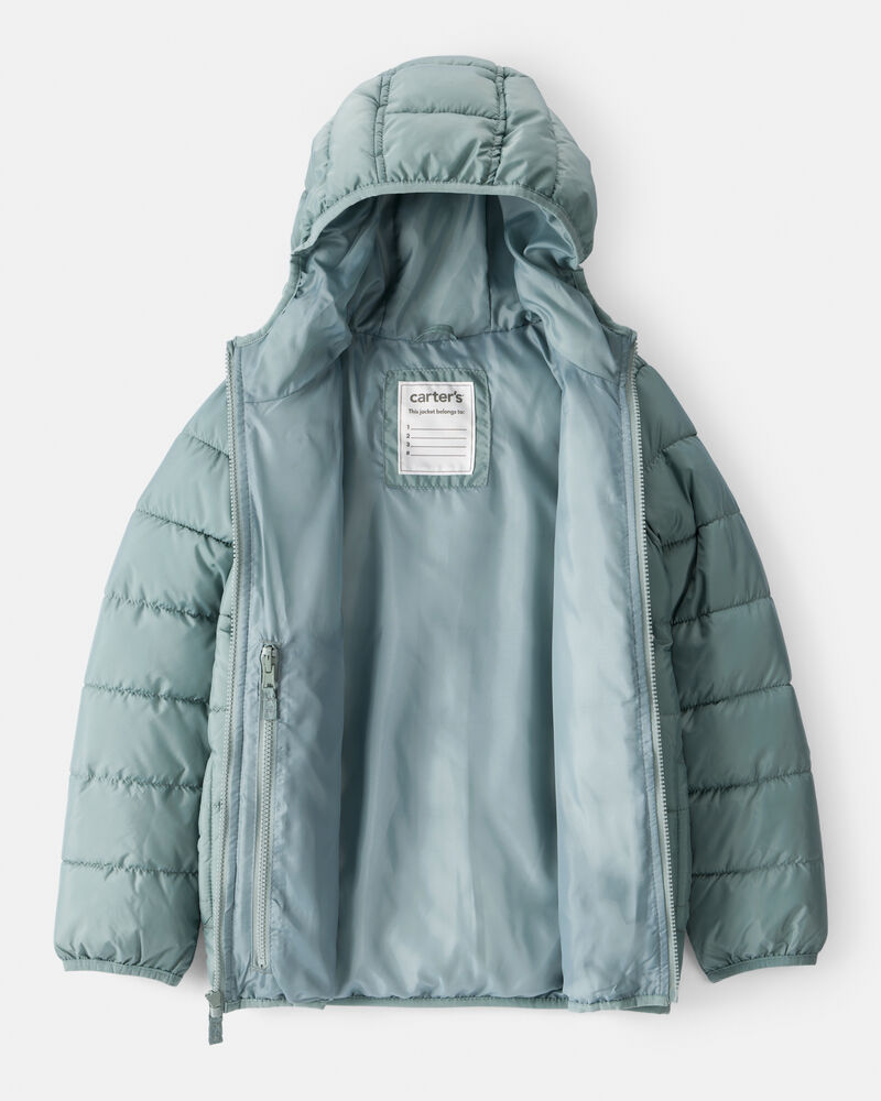 Kid Hooded Puffer Jacket - Green, image 2 of 4 slides