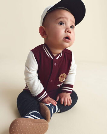 Baby Boy 3-Piece 'Go Team' Football French Terry Layering Set - Maroon, 