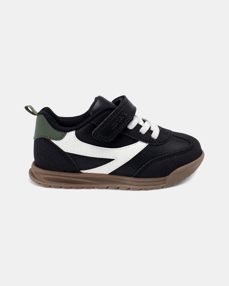 Toddler Boy Striped Sporty Sneakers - Black/White, image 2 of 6 slides