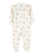Bébé fille - Grenouillère à fermeture à glissière à 2 sens en coton à fleurs, image 1 sur 4 diapositives