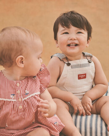 Toddler Striped Shortall - Ivory/Navy Blue, 