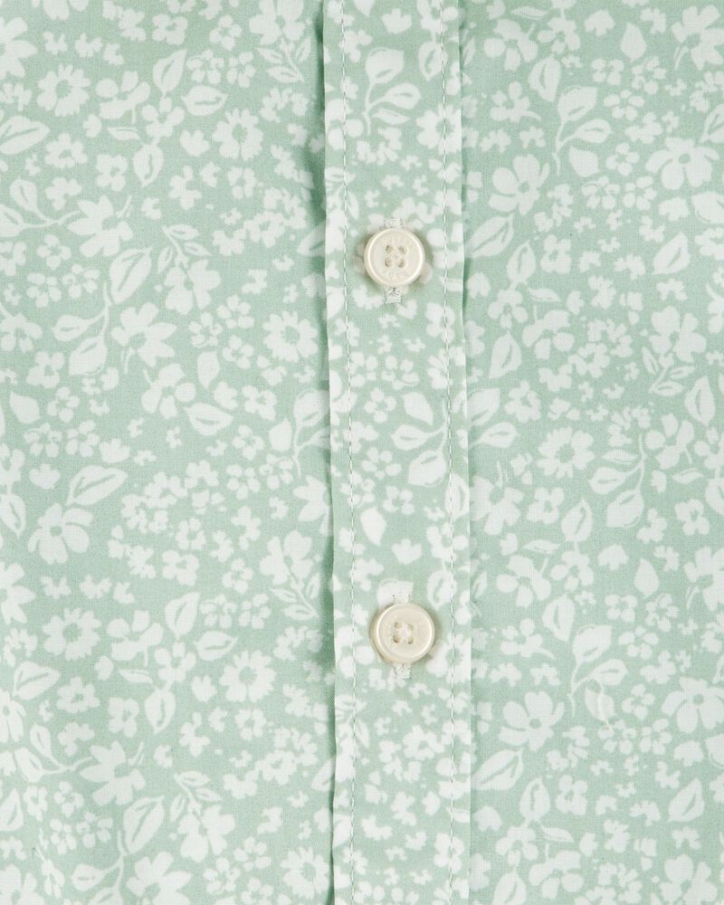Bébé Cache-couche boutonné à manches longues à fleurs - Vert, image 3 sur 4 diapositives