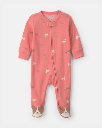 Baby Girl Dog Foot Art Snug Fit Sleeper - Pink, 