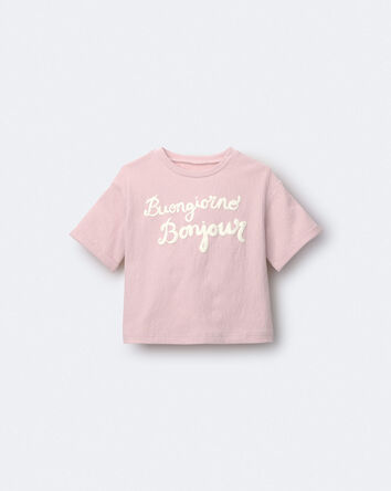 Tout-petit fille - T-shirt &agrave; revers roul&eacute;s &laquo;Buongiorno, Bonjour&raquo; - Rose, 