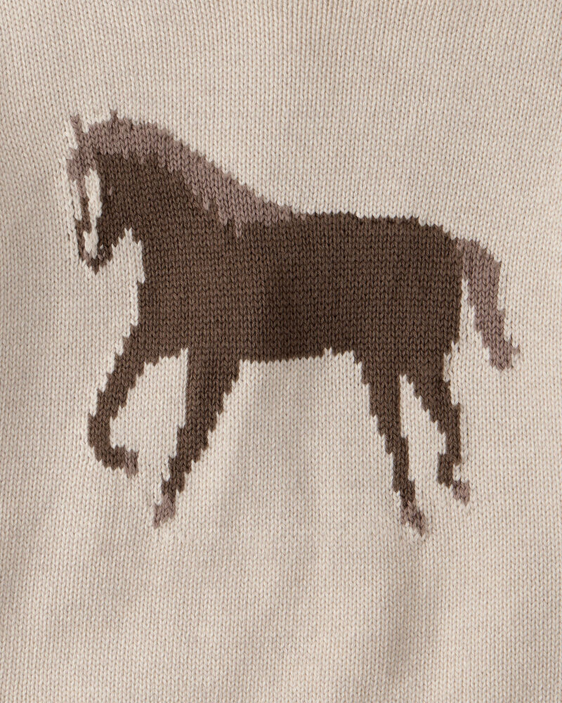 Toddler Organic Cotton Horse Sweater Knit Pullover, image 3 of 3 slides