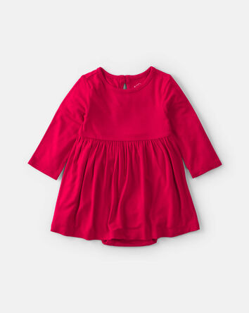 Baby Girl PurelySoft&trade; Long-Sleeve Bodysuit Dress - Red, 