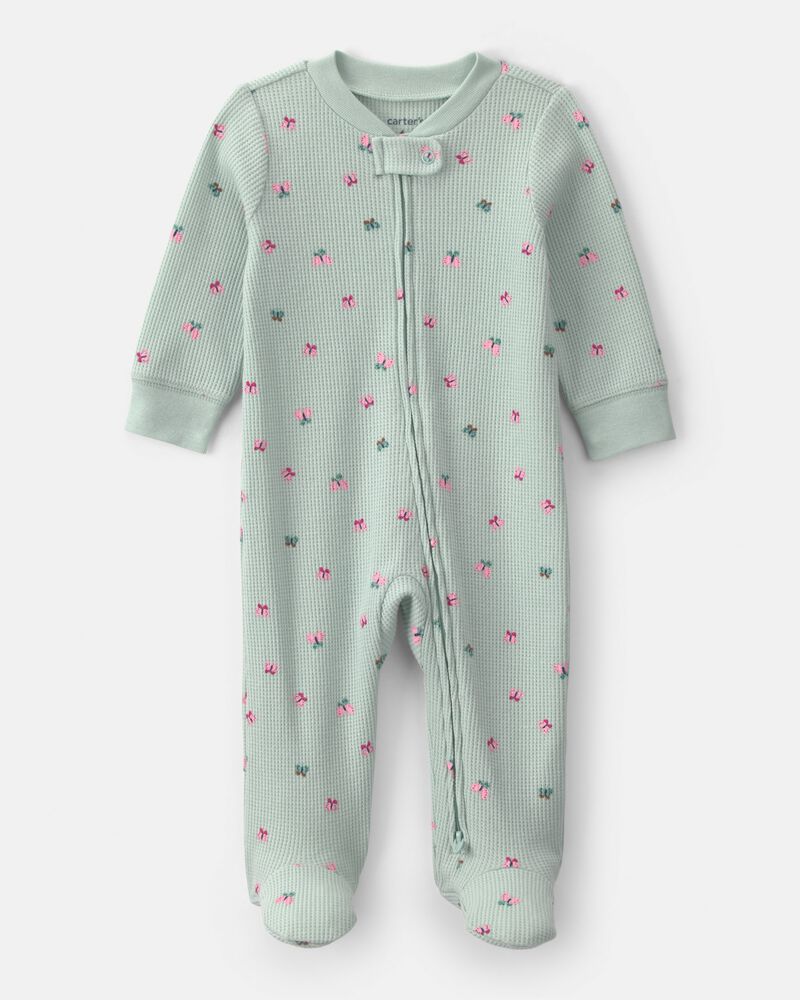 Baby Girl Butterfly Cotton 2-Way Zip Thermal Sleeper - Green, image 1 of 5 slides