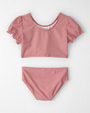 Filles - Maillot 2 pi&egrave;ces en mat&eacute;riaux recycl&eacute;s, guingan rouge, 