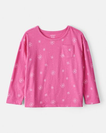 Tout-petit fille - T-shirt &agrave; manches longues et poche &agrave; imprim&eacute; de flocons de neige - Rose, 