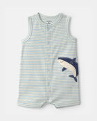 Baby Boy Striped Shark Romper - Blue, image 1 of 3 slides