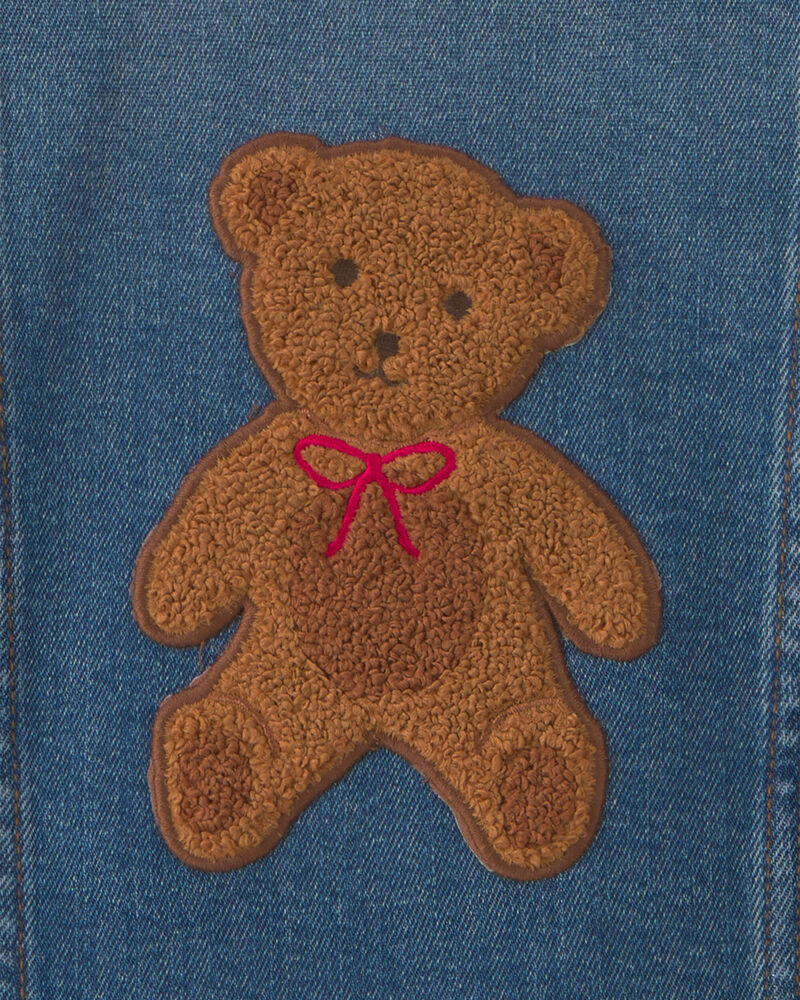Girls Bear Long-Sleeve Denim Jacket - Medium Wash, image 3 of 4 slides