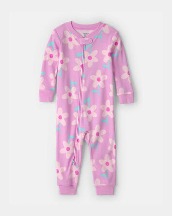 B&eacute;b&eacute; fille - Pyjama 1 pi&egrave;ce ajust&eacute; en 100 % coton, fleurs - Mauve, 